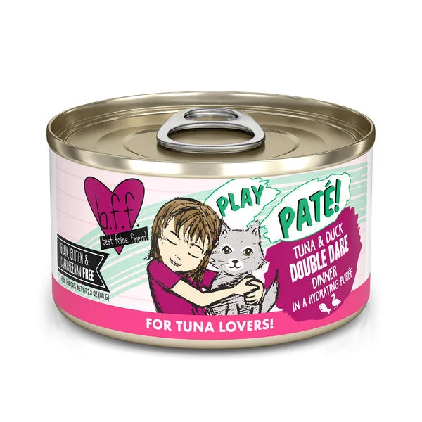    - Cat food for multi-cat households  Weruva BFF PLAY Paté Tuna & Duck Double Dare Dinner in a Hydrating Purée Cat Food