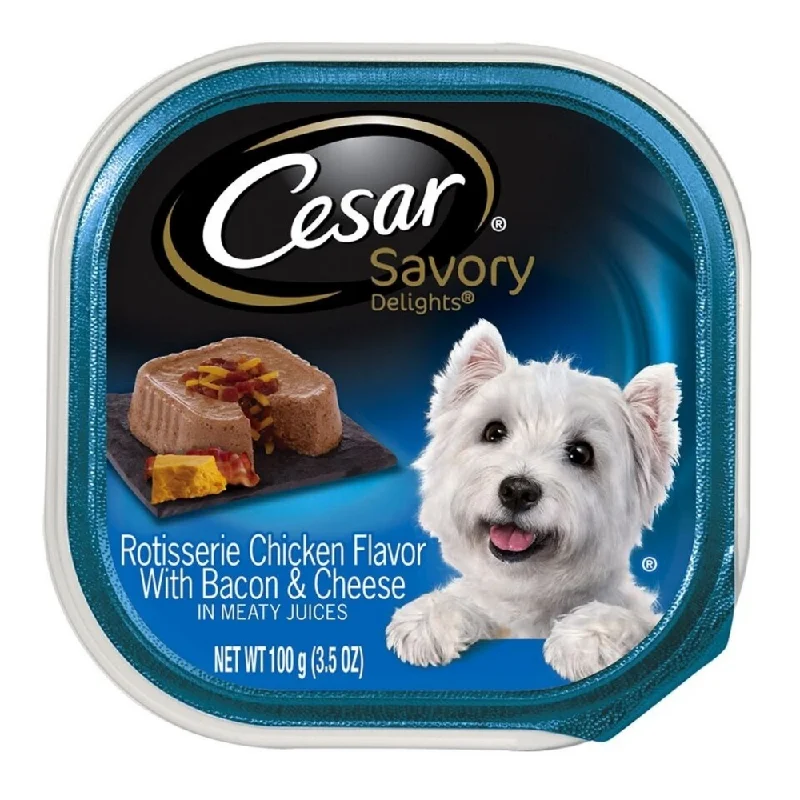  -Cost-effective dog foodCesar savory Delights Rotisserie Chicken Flavor with Bacon and Cheese Wet Dog Food