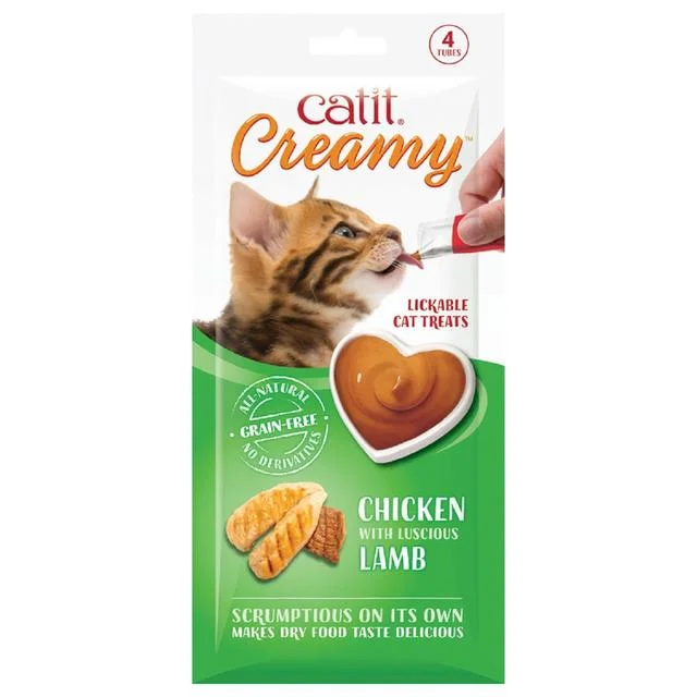 3. **Ingredient-Related**  Catit Creamy Chicken & Lamb Lickable Cat Treats