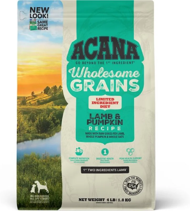 - Hypoallergenic dog foodACANA Wholesome Grains, Lamb & Pumpkin Recipe, Limited Ingredient Diet Dry Dog Food