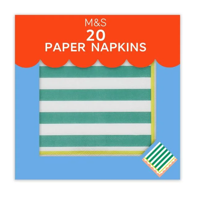 - Summer pet ice matM&S Green & White Striped Paper Napkins   20 per pack