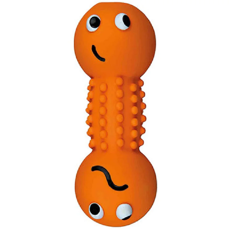 7. **Dog traction rope is automatically retractable**Trixie Smiley Dumbbell with Motifs Latex Toy for Dogs (Orange)